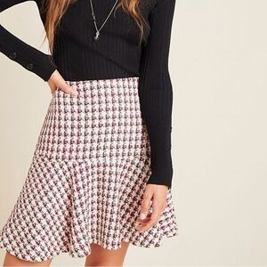 Maeve‎ by Anthropologie Tweed Flounce Skirt Burgundy Cream Size 2